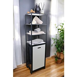 Digithome Metal Kirli Sepetli 4 Raflı Çok Amaçlı Banyo Düzenleyici Raf Organizer Siyah/beyaz – Mrs-014 c1-1-369