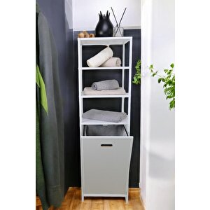 Metal Kirli Sepetli 4 Raflı Çok Amaçlı Banyo Düzenleyici Raf Organizer Beyaz/beyaz – Mrs-015 C1-1-369