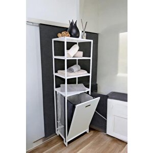Metal Kirli Sepetli 4 Raflı Çok Amaçlı Banyo Düzenleyici Raf Organizer Beyaz/beyaz – Mrs-015 C1-1-369