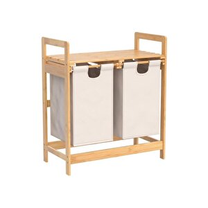 Digithome Bambu 2 Bölmeli Kirli Sepetli Çamaşır Sepeti Raflı Banyo Düzenleyici Db-0007