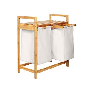 Digithome Bambu 2 Bölmeli Kirli Sepetli Çamaşır Sepeti Raflı Banyo Düzenleyici Db-0007