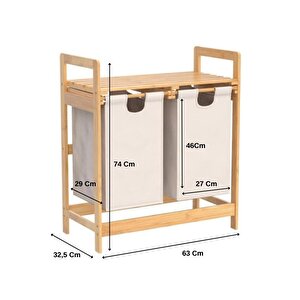 Digithome Bambu 2 Bölmeli Kirli Sepetli Çamaşır Sepeti Raflı Banyo Düzenleyici Db-0007