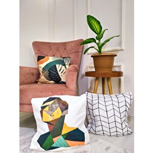 Geometrik Desenli Çift Taraflı Dijital Baskı 3 Lü Kırlent Kılıfı