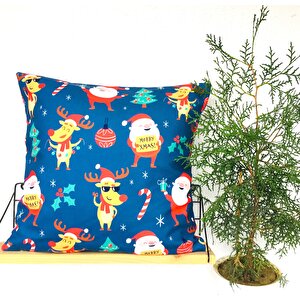 Noel Baba Ve Geyik Desenli Çift Taraflı Dijital Baskı Kırlent Kılıfı