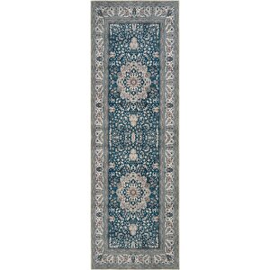 Cool Halı Private Lacivert Eskitme Vintage Halı Yolluk Şönil Yıkanabilir Göbekli Klasik Salon Halısı