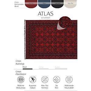 Atlas 02 Kırmızı Mutfak Halısı Yıkanabilir Halı Kaymaz Taban Afgan Halısı Salon Halısı 200x300 cm