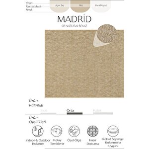 Madrid Natural Beyaz Mutfak Halısı Jüt Hasır Dokulu Balkon Ofis Halısı Outdoor Halı 100x250 cm
