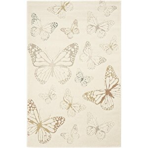 Klein 03 Krem Çocuk Halısı Yumuşak Doku Kız Çocuk Odası Halısı Kelebek Figür Bebek Halısı 160x230 cm