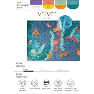 Velvet Yeşil Deniz Canlıları Desenli Yumuşak Şönil Makinede Yıkanabilir Çocuk Odası Halısı 80x200 cm