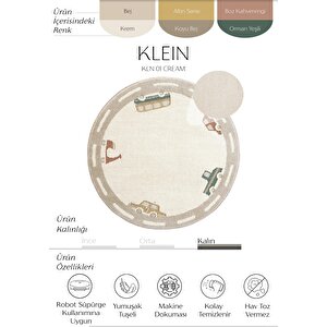 Klein 01 Renkli Yuvarlak Çocuk Halısı Taşıt Figürlü Bebek Halısı Kalın Çocuk Odası Halısı 160x160 cm