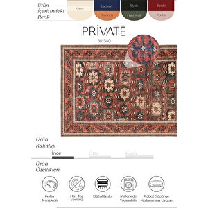 Private Bordo Halı Etnik Desen Dokuma Şönil Halı Yıkanabilir Eskitme Vintage Salon Halısı 140x190 cm