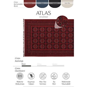 Atlas 03 Kırmızı Mutfak Halısı Yıkanabilir Halı Kaymaz Taban Afgan Halısı Salon Halısı 120x180 cm