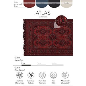 Atlas 05 Kırmızı Mutfak Halısı Yıkanabilir Halı Kaymaz Taban Afgan Halısı Salon Halısı 80x150 cm