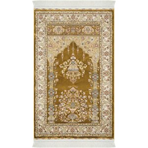 Prayer 01 Gold Seccade Kalın Namaz Halısı Çeyizlik Gelin Damat Çift Bohçası Seccadesi