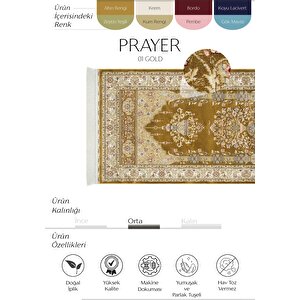 Prayer 01 Gold Seccade Kalın Namaz Halısı Çeyizlik Gelin Damat Çift Bohçası Seccadesi