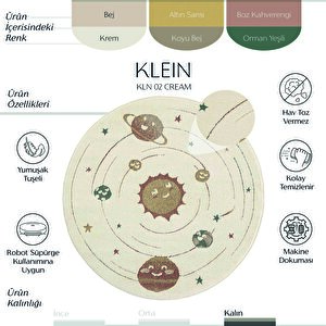 Klein 02 Renkli Yuvarlak Çocuk Halısı Gezegen Figür Bebek Halısı Kalın Çocuk Odası Halısı 120x120 cm