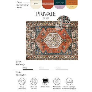 Cool Halı Private Kiremit Etnik Desenli Şönil Halı Yıkanabilir Eskitme Vintage Göbekli Salon Halısı