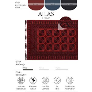 Atlas 01 Kırmızı Mutfak Halısı Yıkanabilir Halı Kaymaz Taban Afgan Halısı Salon Halısı 200x300 cm