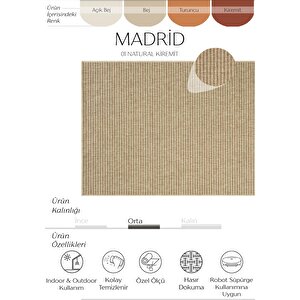 Madrid Natural Kiremit Mutfak Halısı Jüt Hasır Dokulu Balkon Ofis Halısı Outdoor Halı 120x250 cm