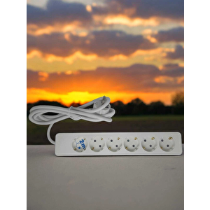 Seldur Altılı Çocuk Korumalı Topraklı Grup Priz / 2 Metre Kablolu - Beyaz