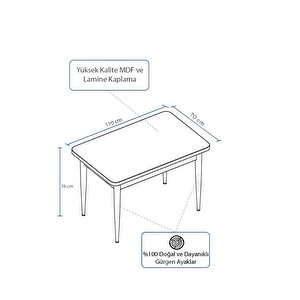 Meva Serisi 70x110 Meşe Desen Mdf Masa Sabit Mutfak Masası, Yemek Masası Sonomo