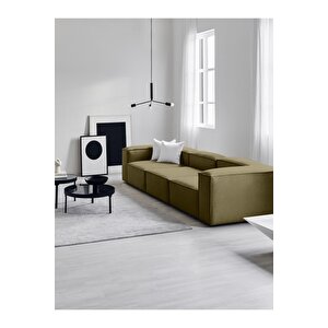 Frida 3 Modül Modüler Mini Köşe Koltuk / Üçlü Kanepe, Keten, Yeşil Yeşil