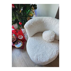 Cookie Mini Puf, Teddy, Gold Detaylı-beyaz Beyaz