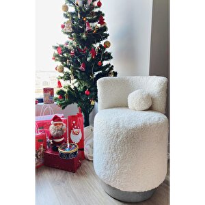 Cookie Mini Puf, Teddy, Gümüş Detaylı-beyaz Gümüş
