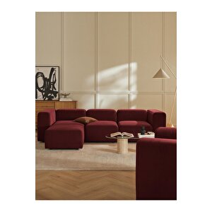 Pietro 4 Modül Modüler Kanepe Köşe Koltuk Takımı, Yönsüz Kadife Bordo Bordo