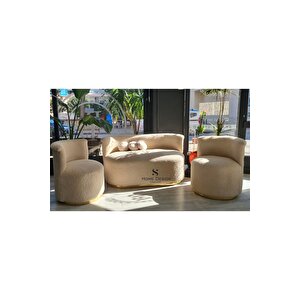 Cookie 2 1 1 Balkon Bahçe Takımı / Çay Seti, Teddy, Krem Tarçın