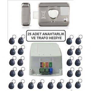 Kale Sessi̇z + Güvenli̇ Manyetik Elektrikli Trajlı Apartman Kapı Kilidi Motorlu Otomat + Kartlı Sistemi + Trafosu + 25 Çip