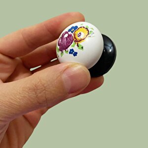 15 Adet Menekşe Kulp Beyaz Polimer Düğme Kulp Siyah Tablalı Mobilya Mutfak Dolabı Çekmece Kulbu Kulpları
