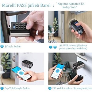 Marelli Pass Bnb Air Bnb Fonksiyonlu Şifreli Çelik Kapı Kilidi Kapı Göbeği