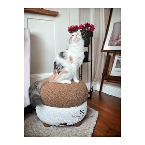 Bubbly Iki Renk Top Ayak Puf Teddy, Beyaz-kahve