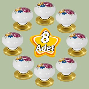 8 Adet Menekşe Kulp Beyaz Polimer Düğme Kulp Altın Tablalı Mobilya Mutfak Dolabı Çekmece Kulbu Kulpları