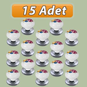 15 Adet Menekşe Kulp Beyaz Polimer Düğme Kulp Krom Tablalı Mobilya Mutfak Dolabı Çekmece Kulbu Kulpları