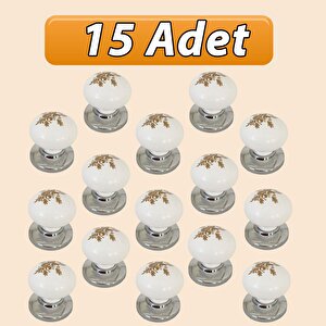 15 Adet Yasemin Kulp Beyaz Polimer Düğme Kulp Krom Tablalı Mobilya Mutfak Dolabı Çekmece Kulbu Kulpları