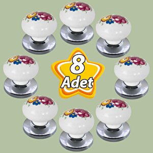 8 Adet Menekşe Kulp Beyaz Polimer Düğme Kulp Krom Tablalı Mobilya Mutfak Dolabı Çekmece Kulbu Kulpları