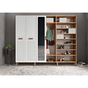 Letto Membran 6 Kapaklı Portmanto Vestiyer Montaj Dahil - Çam Beyaz 210 Cm