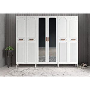 Letto Membran 6 Kapaklı Portmanto Vestiyer Montaj Dahil - Beyaz 210 Cm