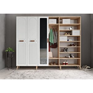 Letto Membran 6 Kapaklı Portmanto Vestiyer Montaj Dahil - Meşe Beyaz 210 Cm
