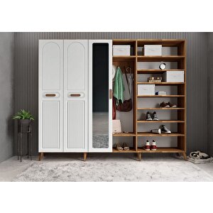 Letto Membran 6 Kapaklı Portmanto Vestiyer Montaj Dahil - Ceviz Beyaz 210 Cm