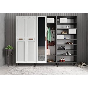 Letto Membran 6 Kapaklı Portmanto Vestiyer Montaj Dahil - Füme Beyaz 240 Cm