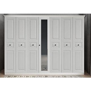 Arona Membran 7 Kapaklı Gardırop Montaj Dahil - Beyaz 245 Cm