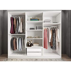 Merina Membran 6 Kapaklı Gardırop Montaj Dahil - Beyaz 210 Cm