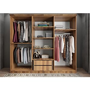 Lorin Membran 6 Kapaklı Gardırop Montaj Dahil - Ceviz Beyaz 210 Cm