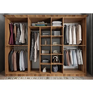 Etro Membran 7 Kapaklı Gardırop Montaj Dahil - Ceviz Beyaz 245 Cm