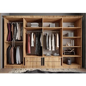 Falcon Membran 8 Kapaklı 4 Çekmeceli Dolap Gardırop Montaj Dahil - Çam Beyaz 320 Cm