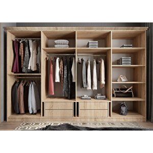Sementa Membran 8 Kapaklı 4 Çekmeceli Dolap Gardırop Montaj Dahil - Meşe Beyaz 320 Cm
