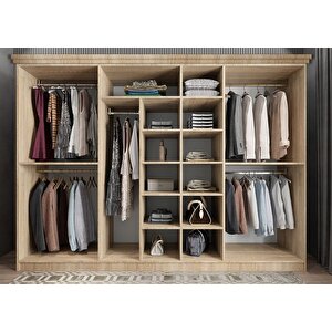 Etro Membran 7 Kapaklı Gardırop Montaj Dahil - Meşe Beyaz 280 Cm